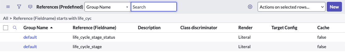 Reference Configurations for Lifecycle values